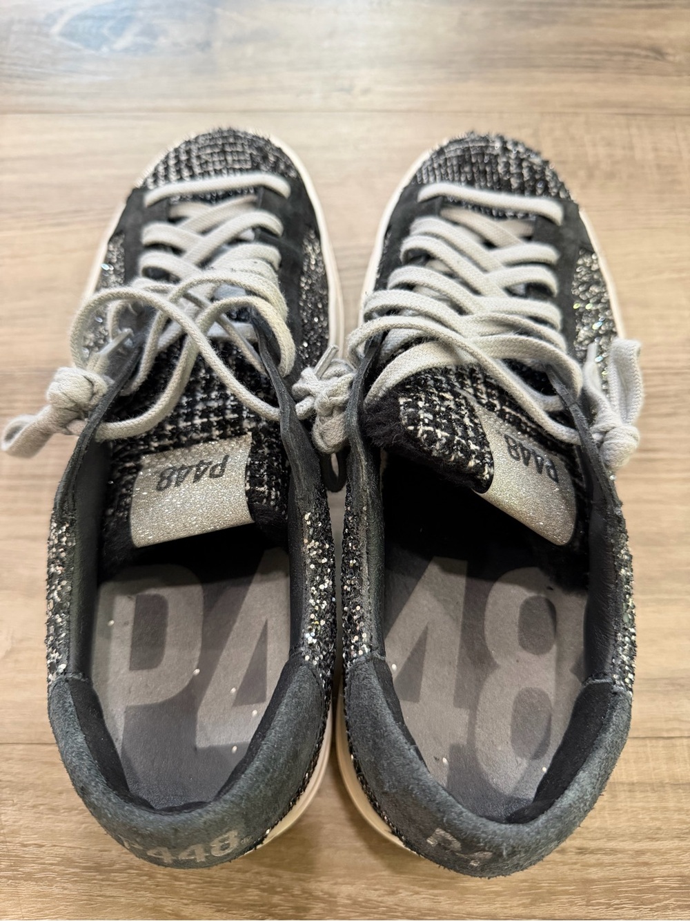 P448 John Shaka Glitter Tweed Sneakers Black Silver Sparkle Suede EU 40 US 9 - Picture 9 of 9